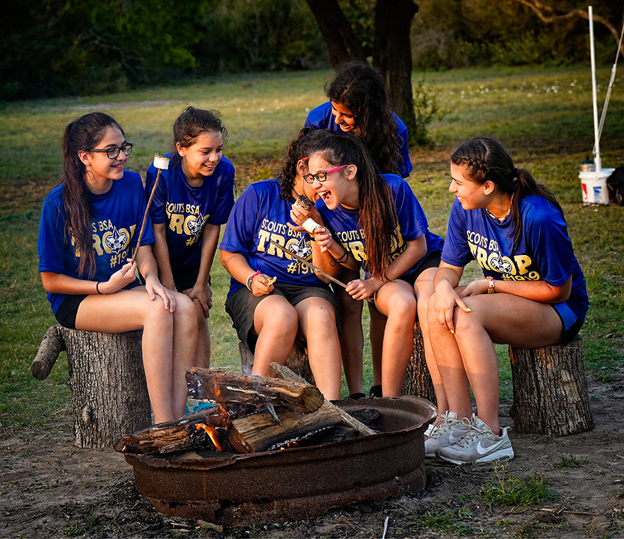 Smores Scouts roasting marshmallows